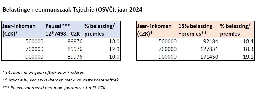 belastingen jaar 2024 OSVC - eenmanszaak Tsjechie